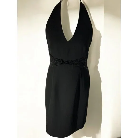 Donna Morgan | Dresses | Donna Morgan Black Halter Party Holiday Dress Size  8 New Beaded Waist Accents | Poshmark